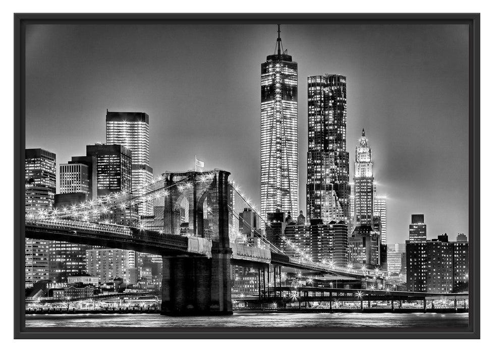 New York City, Skyline bei Nacht Schattenfugenrahmen 100x70