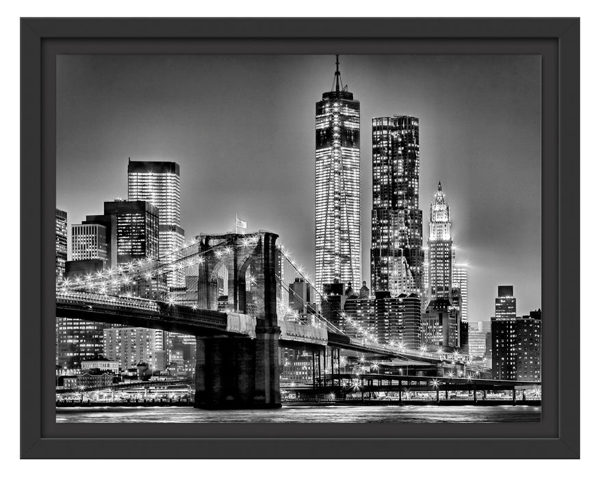 New York City, Skyline bei Nacht Schattenfugenrahmen 38x30