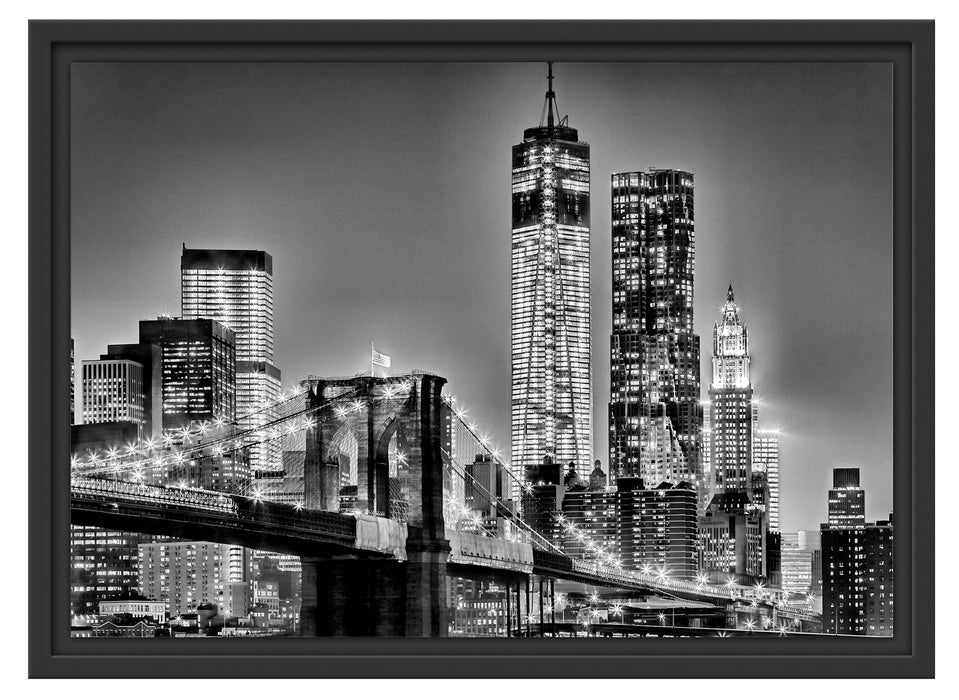 New York City, Skyline bei Nacht Schattenfugenrahmen 55x40