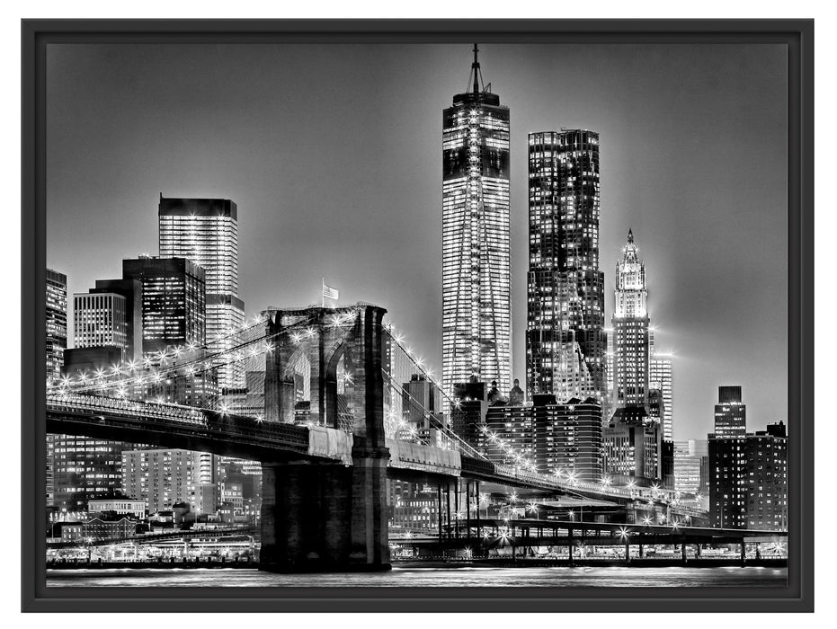 New York City, Skyline bei Nacht Schattenfugenrahmen 80x60