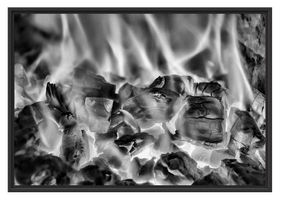 Pixxprint Holzkohle Feuer, im Schwebe-Effekt Bilderrahmen