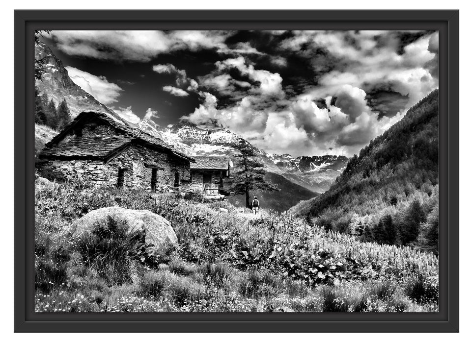 Wunderschöne Berghütte Schattenfugenrahmen 55x40