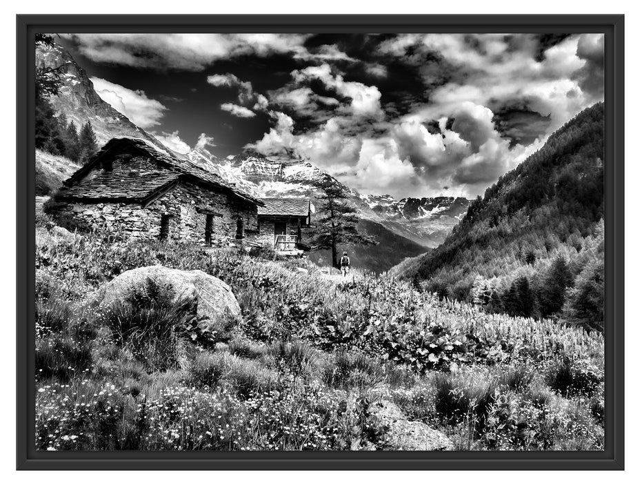 Wunderschöne Berghütte Schattenfugenrahmen 80x60