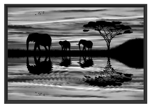 Afrika Elefant in Sonnenschein Schattenfugenrahmen 100x70