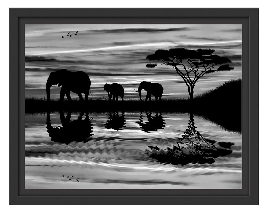 Afrika Elefant in Sonnenschein Schattenfugenrahmen 38x30