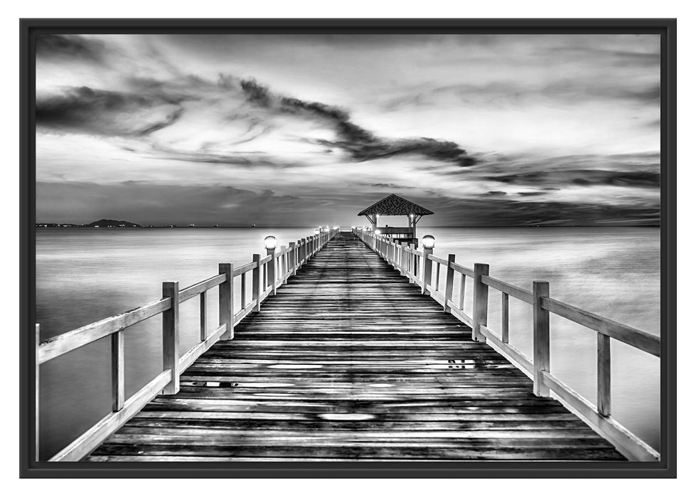 Pixxprint Steg ins Meer bei Sonnenuntergang, im Schwebe-Effekt Bilderrahmen