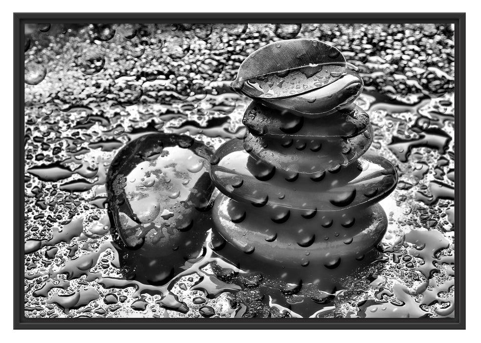 Pixxprint Zensteinturm im Regen, im Schwebe-Effekt Bilderrahmen