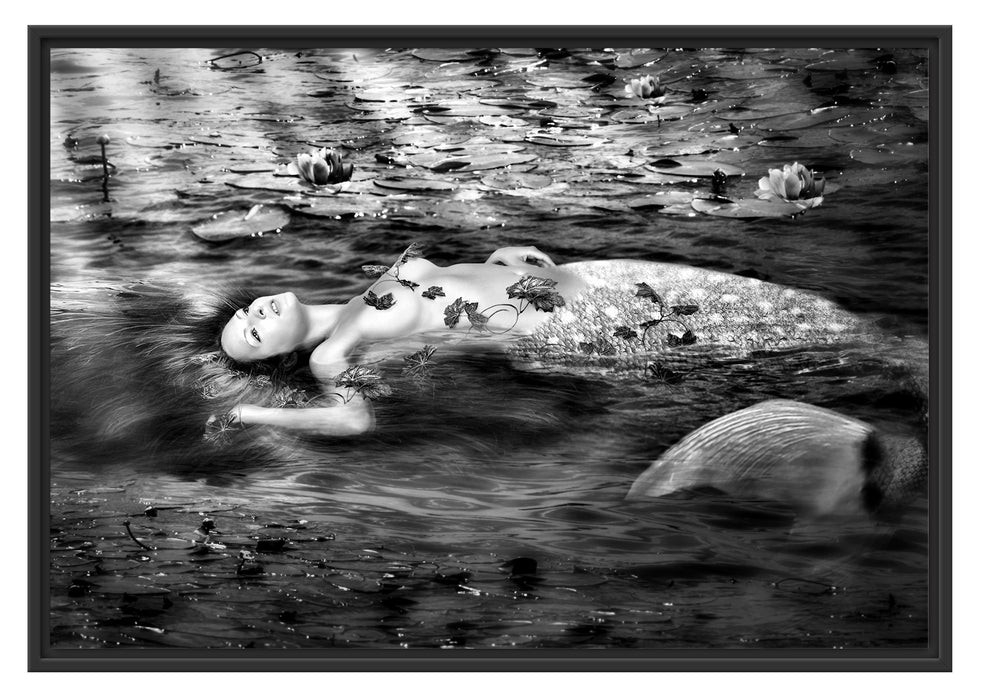 Pixxprint Meerjungfrau im Wasser liegend, im Schwebe-Effekt Bilderrahmen