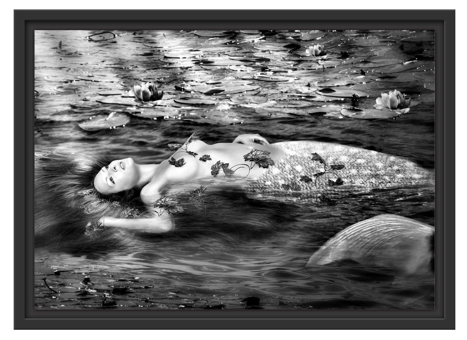 Meerjungfrau im Wasser liegend Schattenfugenrahmen 55x40