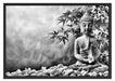 Buddha auf Steinen mit Monoi Blüte Schattenfugenrahmen 100x70