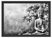 Buddha auf Steinen mit Monoi Blüte Schattenfugenrahmen 55x40