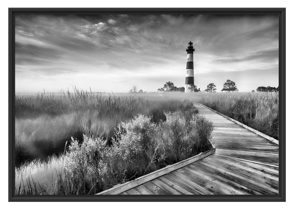 Pixxprint Leuchtturm im Nebel, im Schwebe-Effekt Bilderrahmen