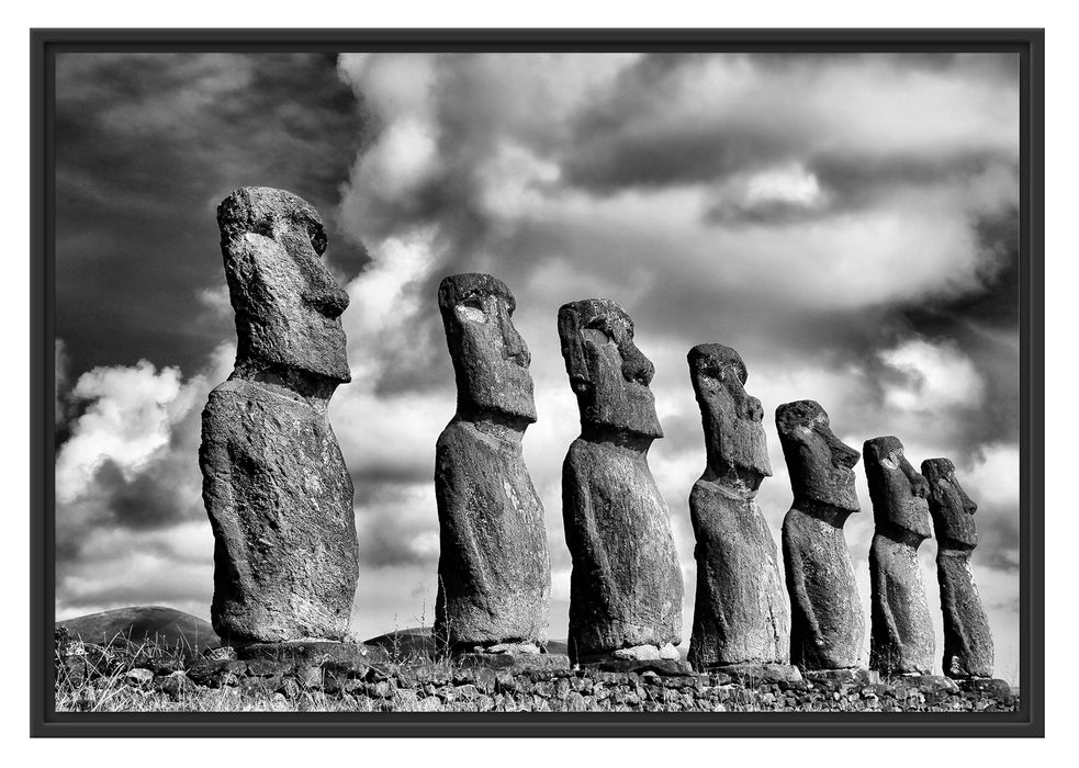 Pixxprint Moai Statuen auf den Osterinseln, im Schwebe-Effekt Bilderrahmen