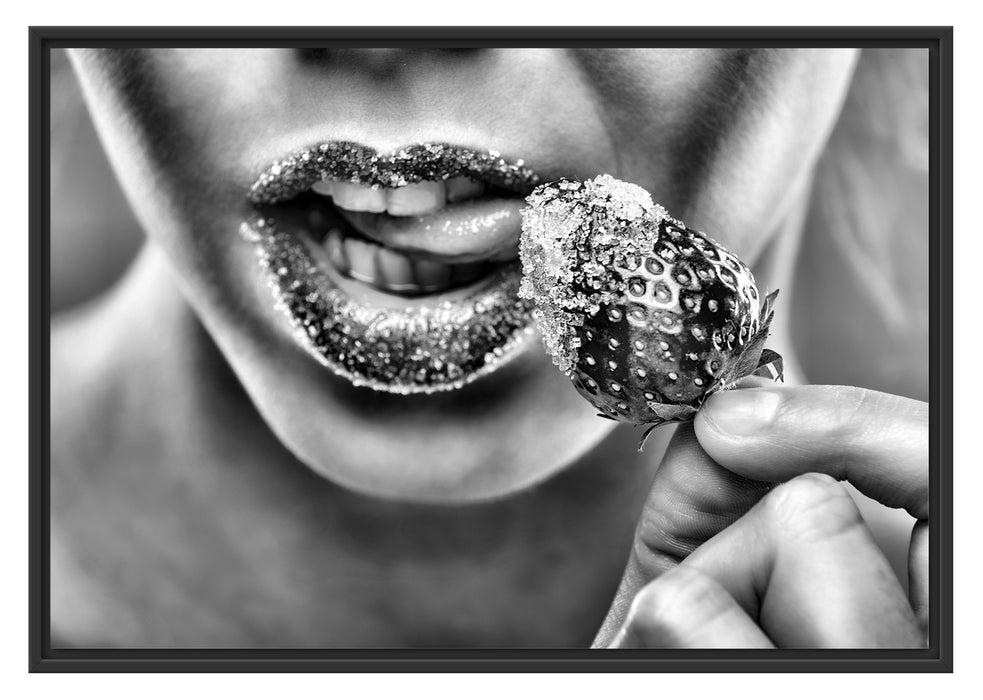 Pixxprint Erdbeere Zucker Lippen, im Schwebe-Effekt Bilderrahmen