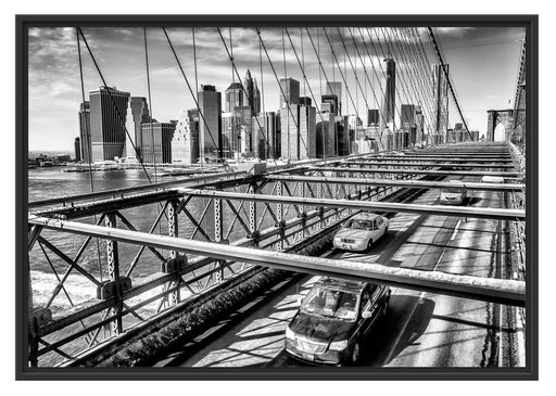 Gelbes Taxi in New York auf Brücke Schattenfugenrahmen 100x70