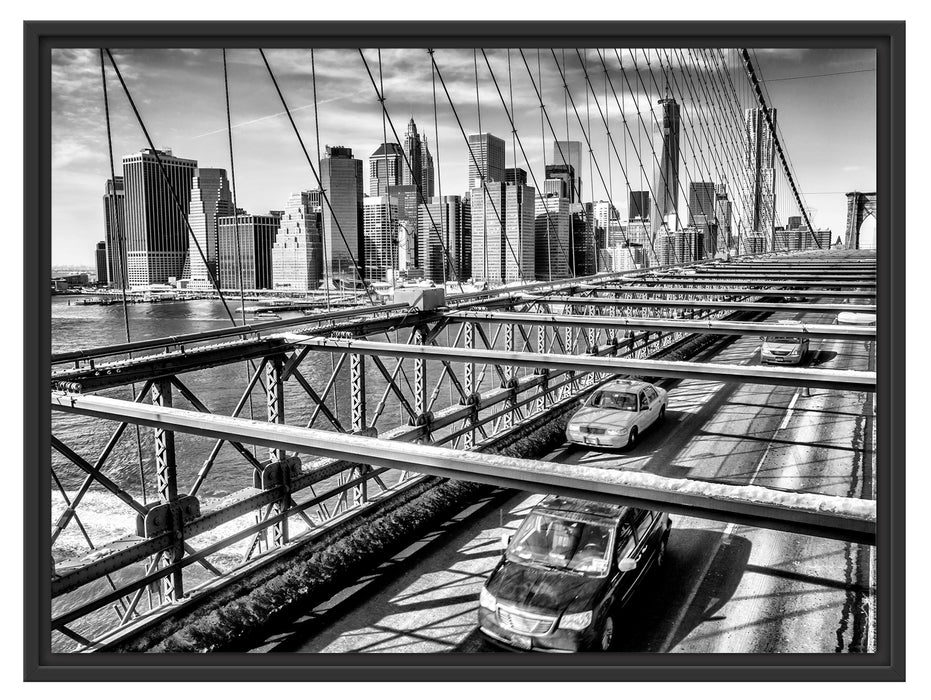 Gelbes Taxi in New York auf Brücke Schattenfugenrahmen 80x60