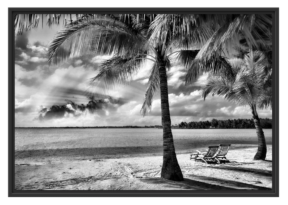 Pixxprint Liegestühle Strand, im Schwebe-Effekt Bilderrahmen
