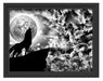 Wolf heult den Mond an Schattenfugenrahmen 38x30
