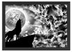 Wolf heult den Mond an Schattenfugenrahmen 55x40