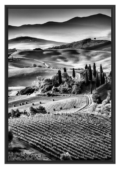 Wunderschöne Toskana Landschaft Schattenfugenrahmen 100x70