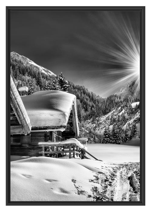 Pixxprint Verschneite Alpenhütte