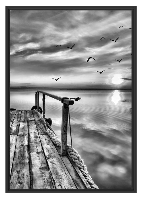 Pixxprint Steg mit Möwen bei Sonnenuntergang