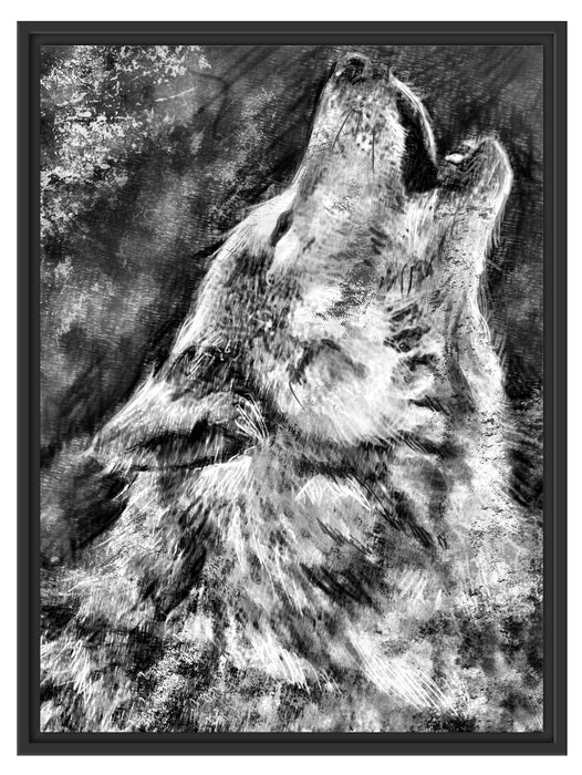 Heulender Wolf Kunst Schattenfugenrahmen 80x60