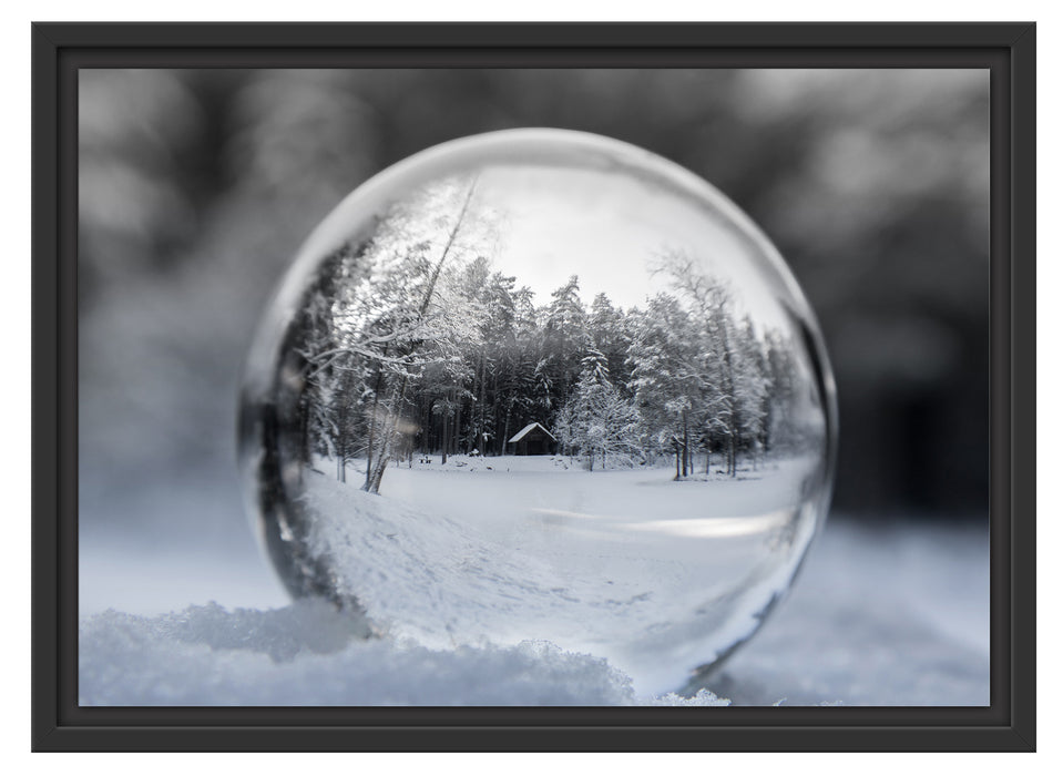 Eiskugel Winterlandschaft Schattenfugenrahmen 55x40