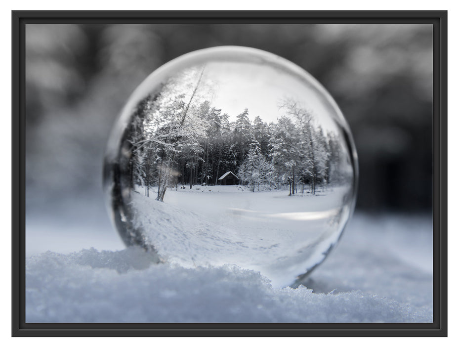 Eiskugel Winterlandschaft Schattenfugenrahmen 80x60