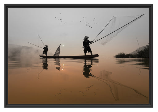 Fischer beim Angeln in Thailand Schattenfugenrahmen 100x70
