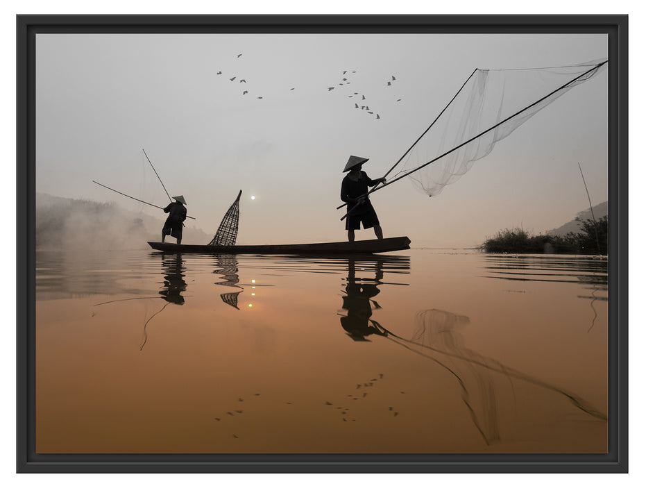 Fischer beim Angeln in Thailand Schattenfugenrahmen 80x60