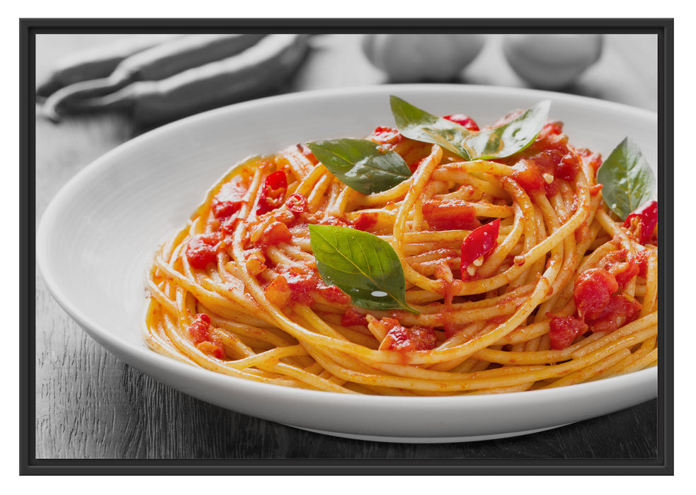 Pixxprint Rustikale italienische Spaghetti, im Schwebe-Effekt Bilderrahmen