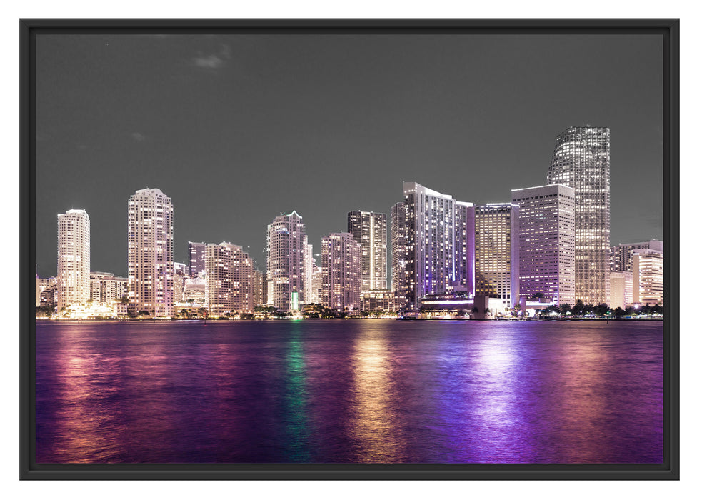 Pixxprint Skyline von Miami Florida, im Schwebe-Effekt Bilderrahmen