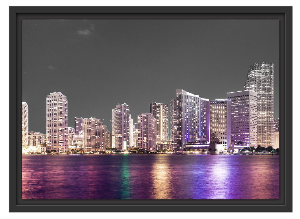 Skyline von Miami Florida Schattenfugenrahmen 55x40