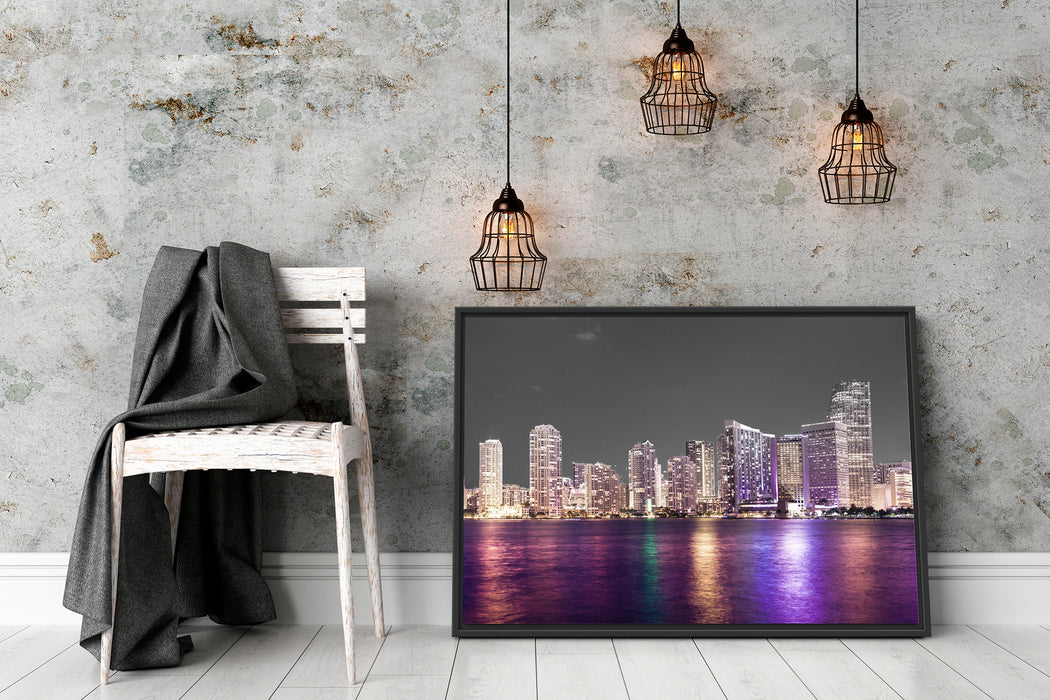 Skyline von Miami Florida Schattenfugenrahmen Wohnzimmer