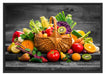 Frisches Obst und Gemüse im Korb Schattenfugenrahmen 100x70