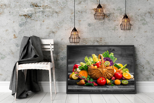 Frisches Obst und Gemüse im Korb Schattenfugenrahmen Wohnzimmer