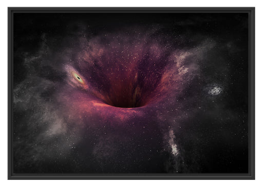 Schwarzes Loch im Weltall B&W Schattenfugenrahmen 100x70