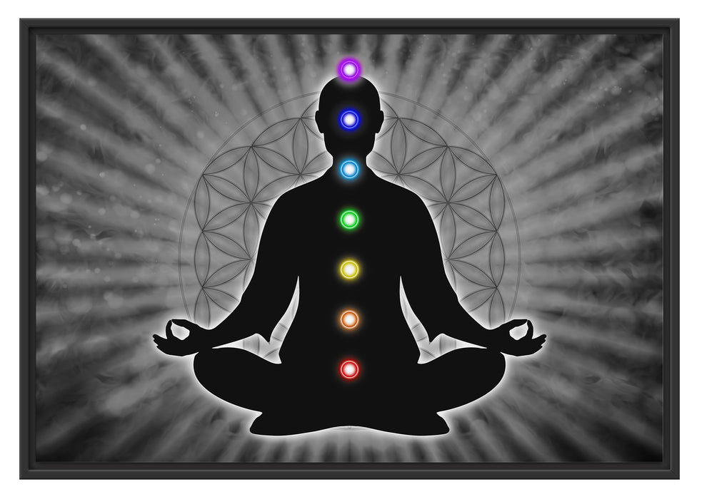 Pixxprint Meditation mit den 7 Chakren, im Schwebe-Effekt Bilderrahmen