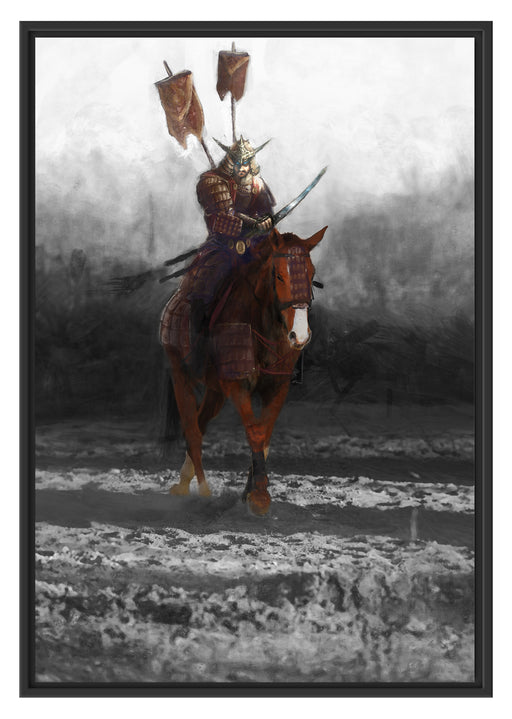 Samurai Krieger auf einem Pferd Schattenfugenrahmen 100x70