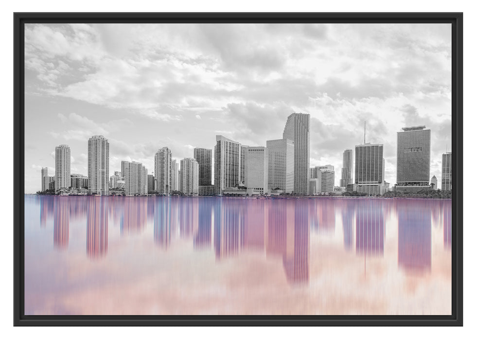 Pixxprint Miami Florida Skyline, im Schwebe-Effekt Bilderrahmen