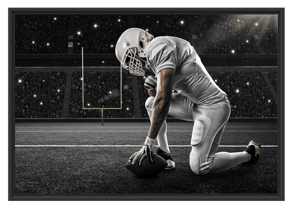 Pixxprint knieender Football-Spieler, im Schwebe-Effekt Bilderrahmen