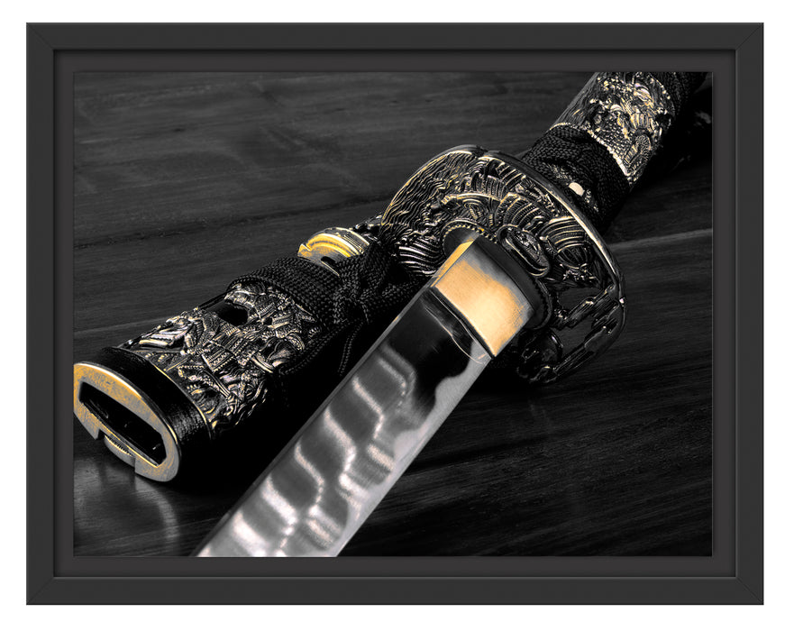 strahlendes Samurai-Schwert Schattenfugenrahmen 38x30
