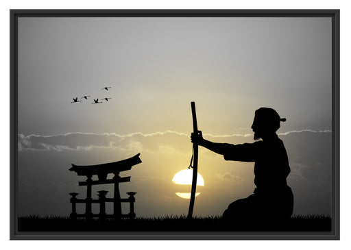 Samurai-Meister vor Horizont Schattenfugenrahmen 100x70