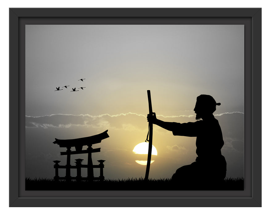 Samurai-Meister vor Horizont Schattenfugenrahmen 38x30