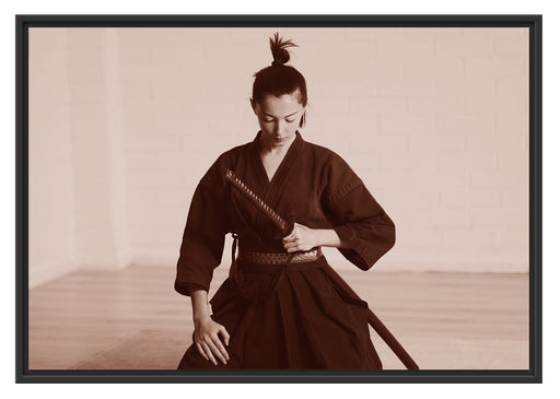 stolze Samurai-Kriegerin Schattenfugenrahmen 100x70