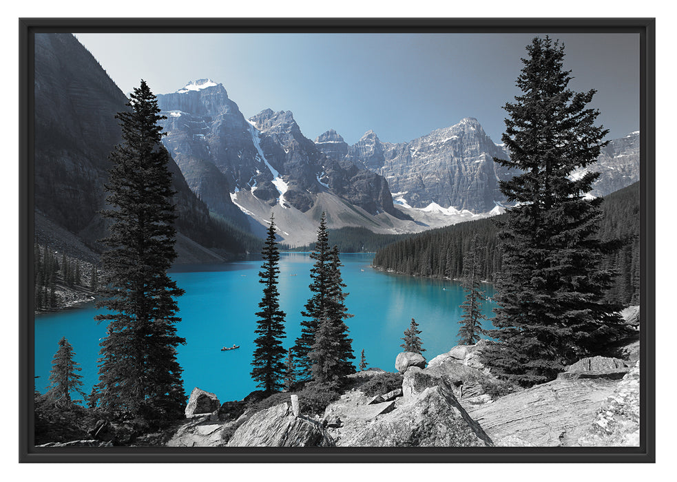 Pixxprint Moraine Lake kanadische Berge, im Schwebe-Effekt Bilderrahmen