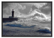 Sturmwellen Leuchtturm Portugal Schattenfugenrahmen 100x70