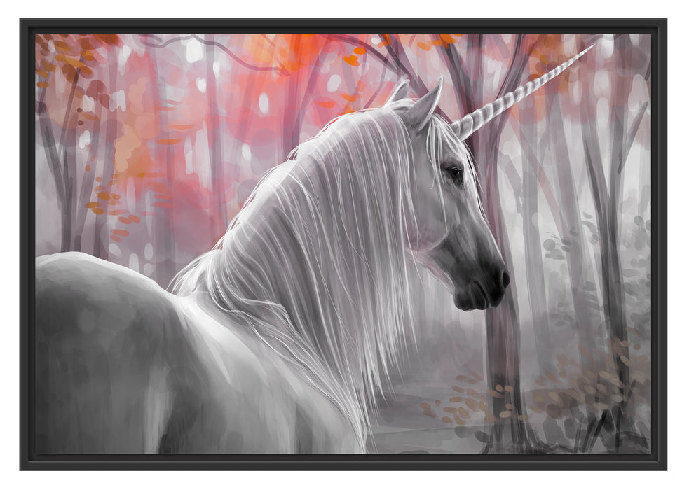 Pixxprint Einsames Einhorn im Wald, im Schwebe-Effekt Bilderrahmen