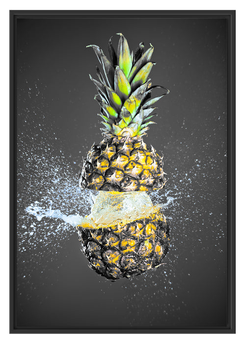 Pixxprint Ananas mit Wasser bespritzt, im Schwebe-Effekt Bilderrahmen